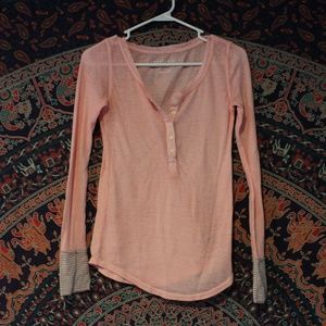 Light Pink and Grey Waffle Texture Long Sleeve Top